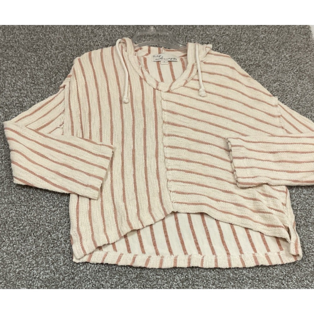 Vintage Havana Pull Over Hi Lo Cropped Raw Hem Beachy White Rose Striped Sz S